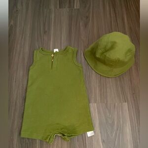 Pl Baby Green Sleeveless Kids Romper with Backet Hat size 6M